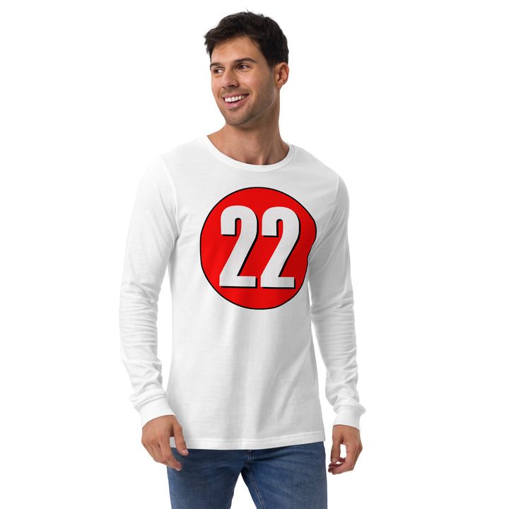 Unisex Long Sleeve Tee: White on Red 22