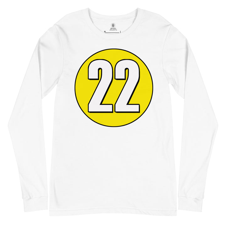 Unisex Long Sleeve Tee: White on Yellow 22