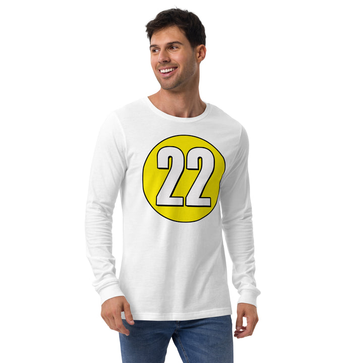 Unisex Long Sleeve Tee: White on Yellow 22