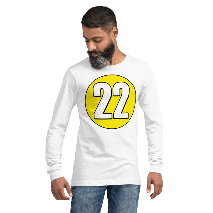 Unisex Long Sleeve Tee: White on Yellow 22