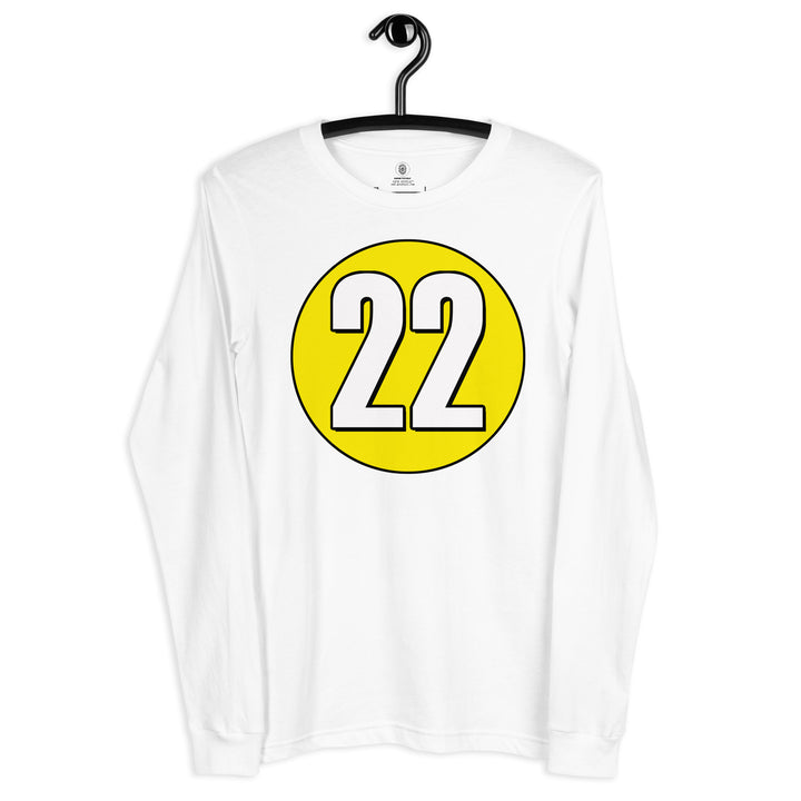 Unisex Long Sleeve Tee: White on Yellow 22