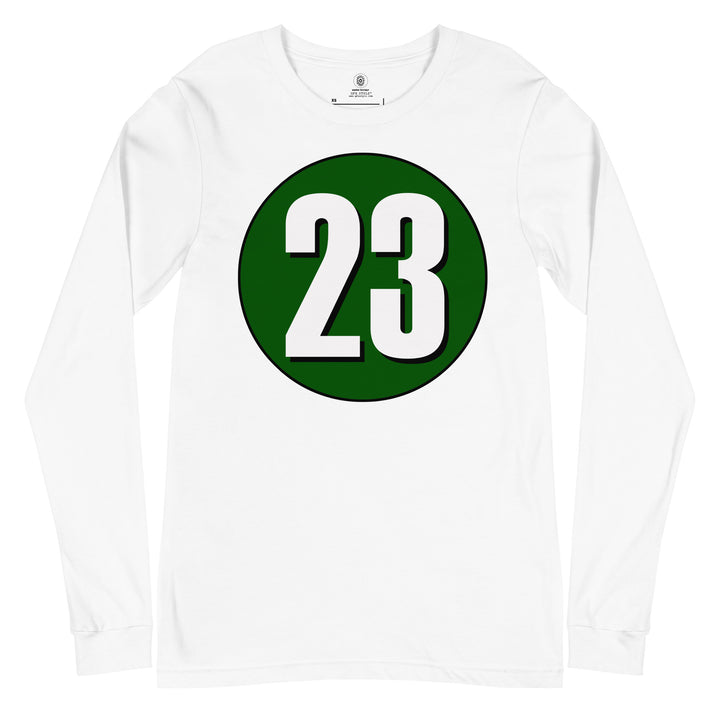 Unisex Long Sleeve Tee: White on Hunter Green 23