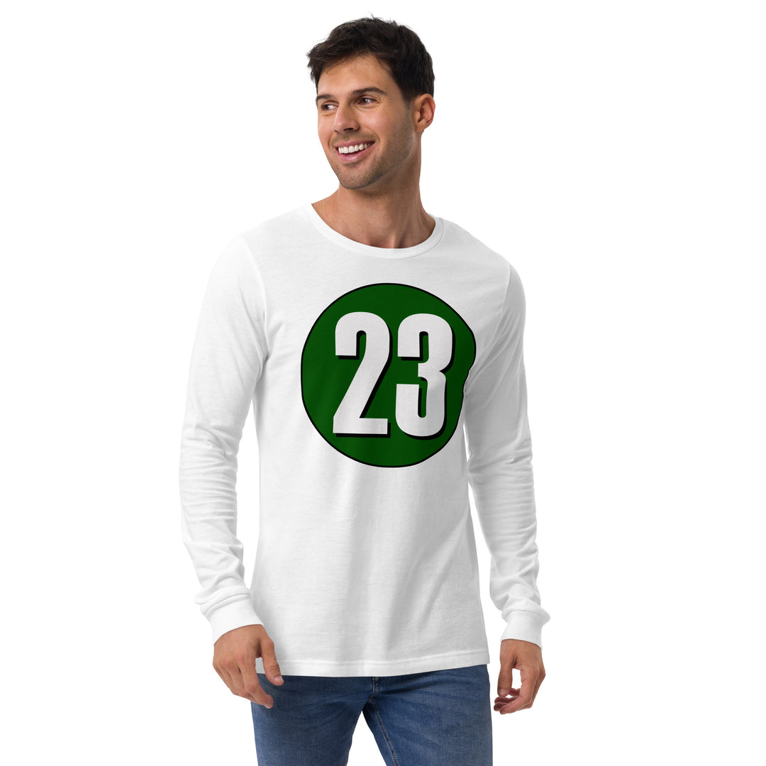 Unisex Long Sleeve Tee: White on Hunter Green 23