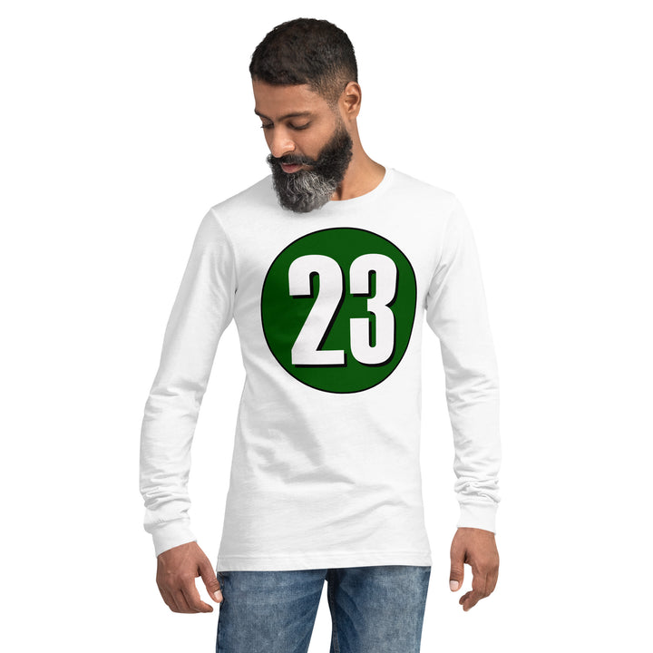 Unisex Long Sleeve Tee: White on Hunter Green 23