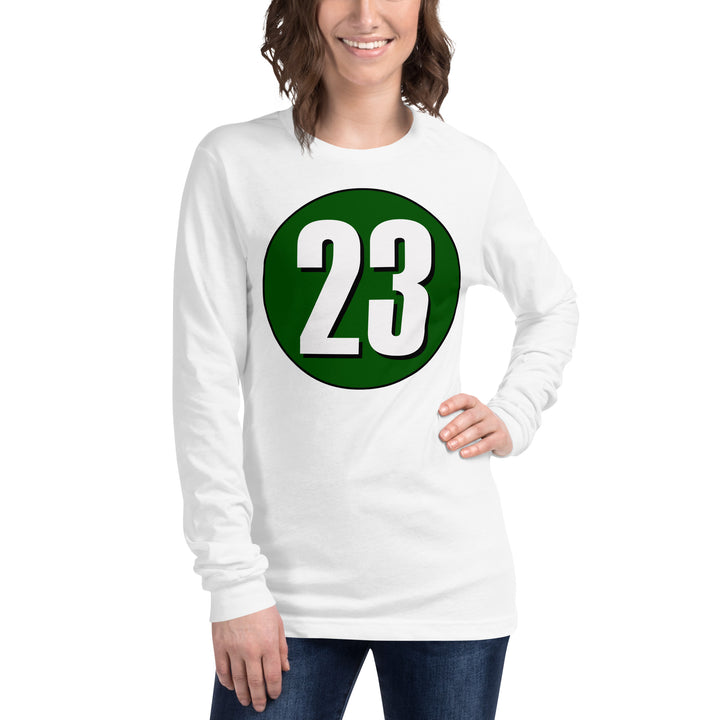 Unisex Long Sleeve Tee: White on Hunter Green 23