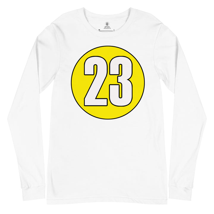 Unisex Long Sleeve Tee: White on Yellow 23