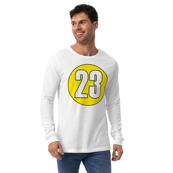 Unisex Long Sleeve Tee: White on Yellow 23