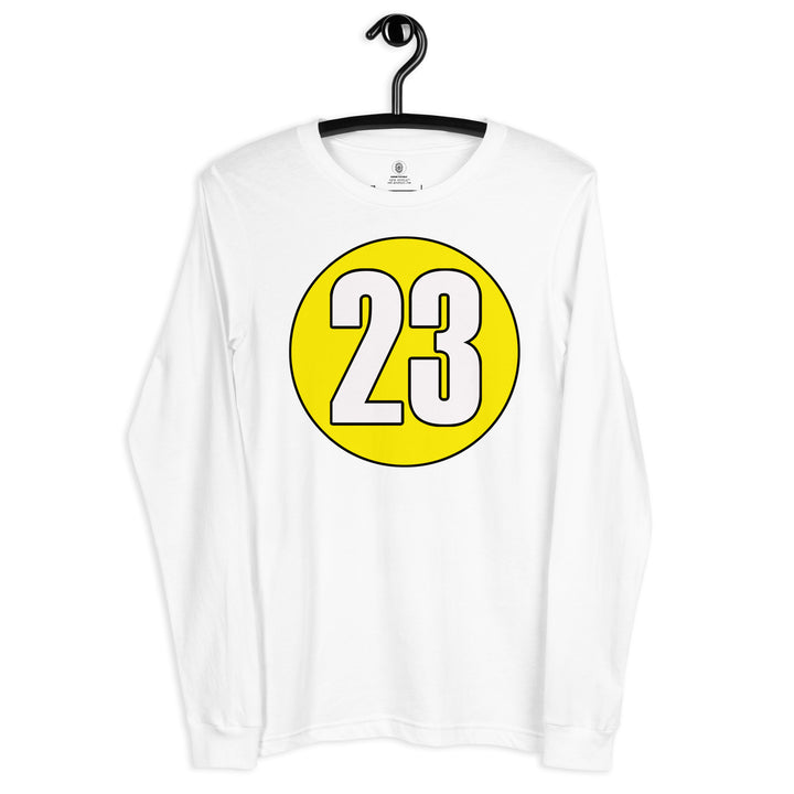 Unisex Long Sleeve Tee: White on Yellow 23