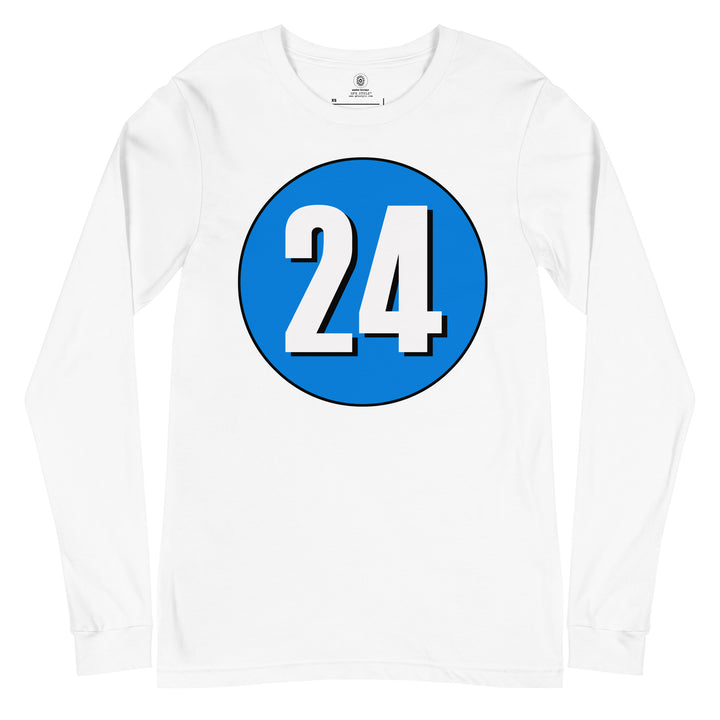 Unisex Long Sleeve Tee: White on Blue 24