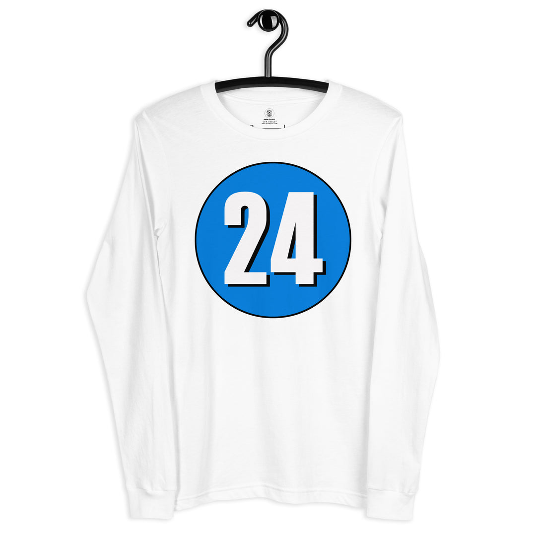 Unisex Long Sleeve Tee: White on Blue 24