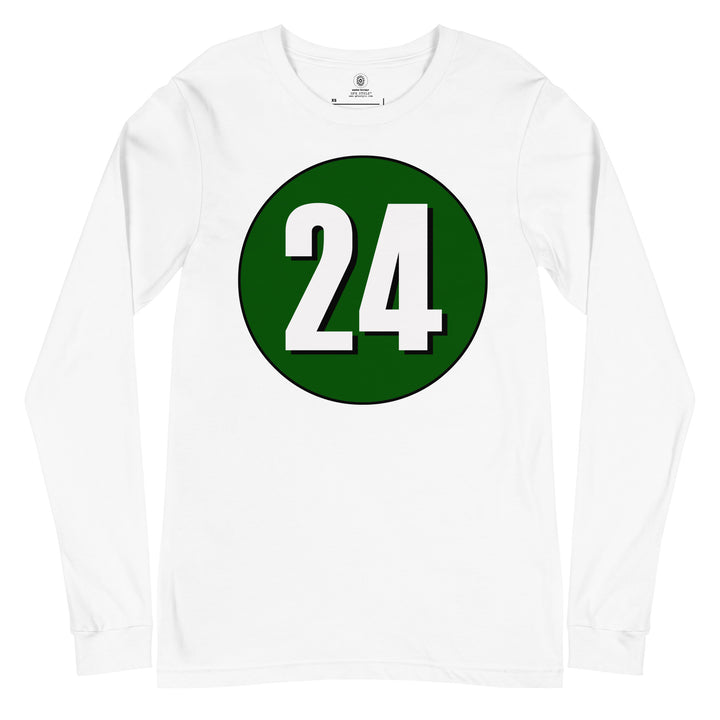 Unisex Long Sleeve Tee: White on Hunter Green 24