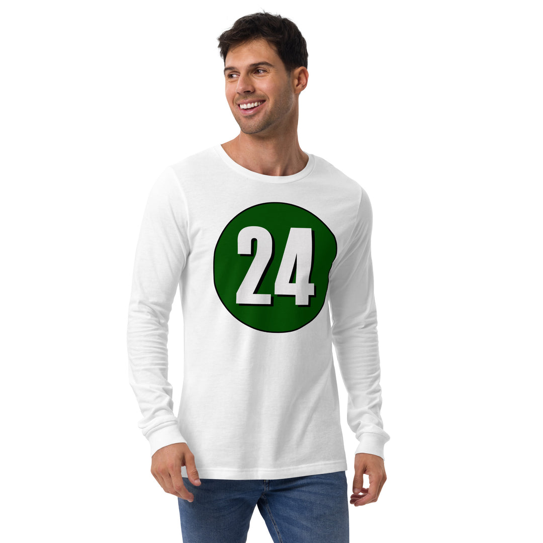 Unisex Long Sleeve Tee: White on Hunter Green 24