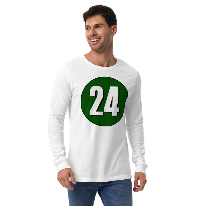 Unisex Long Sleeve Tee: White on Hunter Green 24