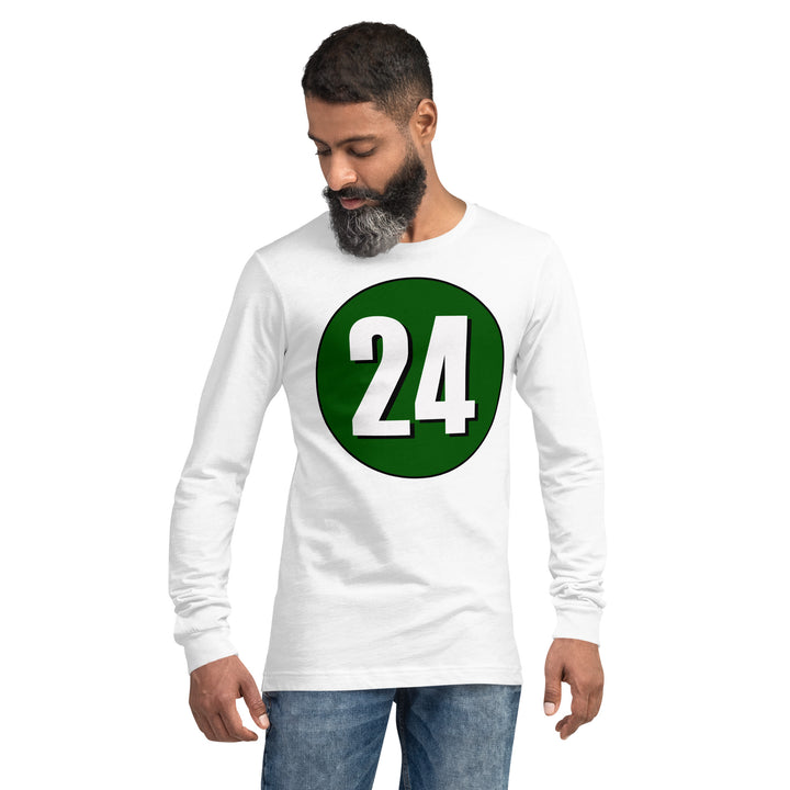 Unisex Long Sleeve Tee: White on Hunter Green 24