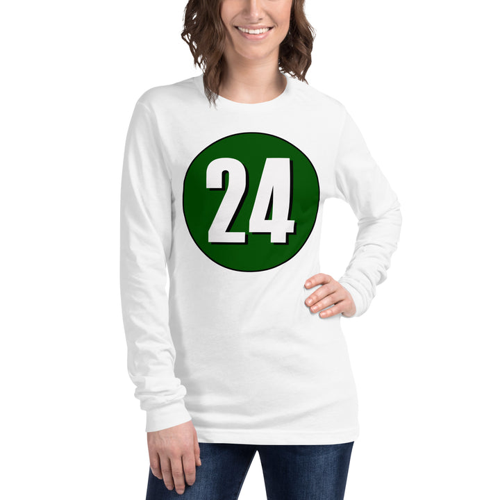 Unisex Long Sleeve Tee: White on Hunter Green 24