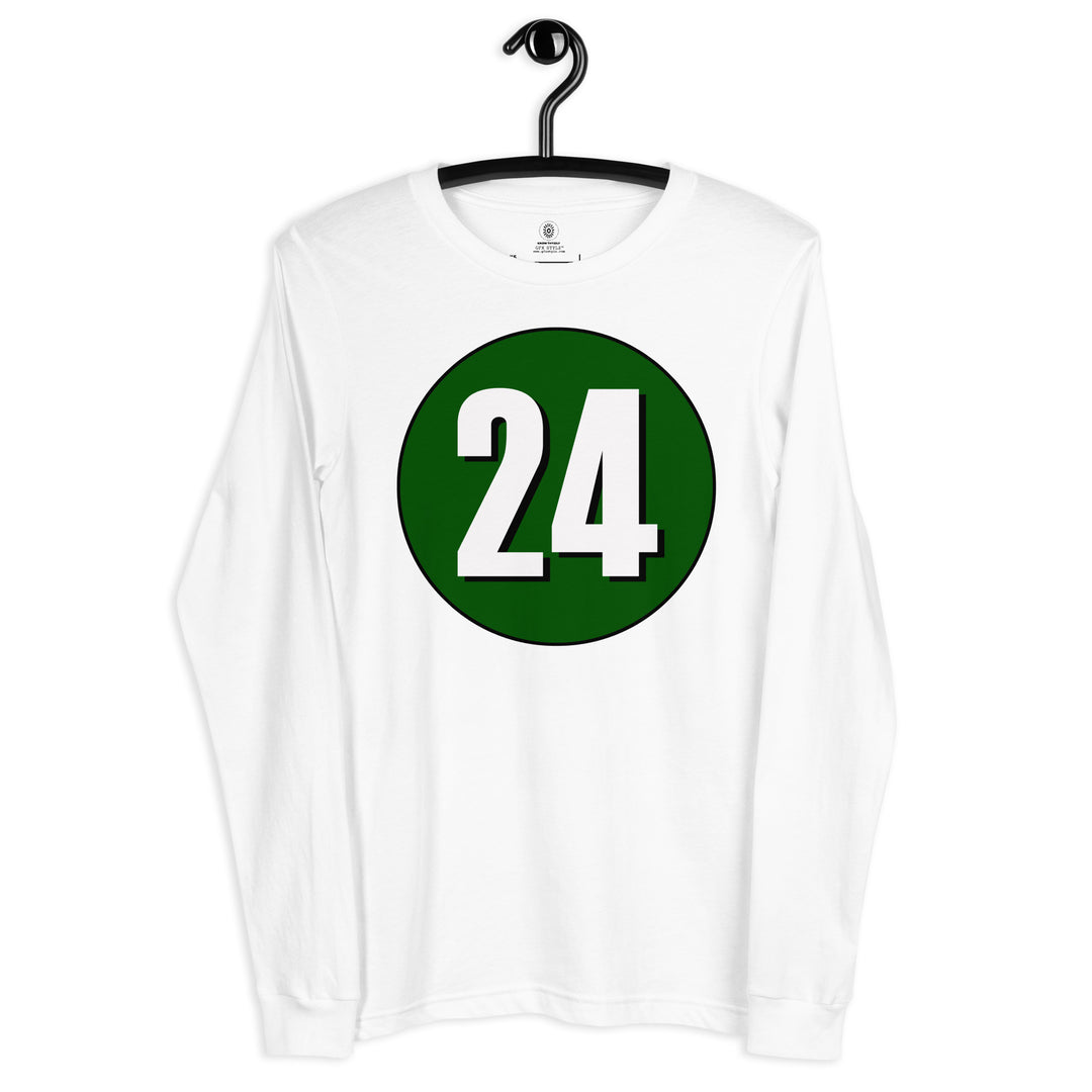 Unisex Long Sleeve Tee: White on Hunter Green 24