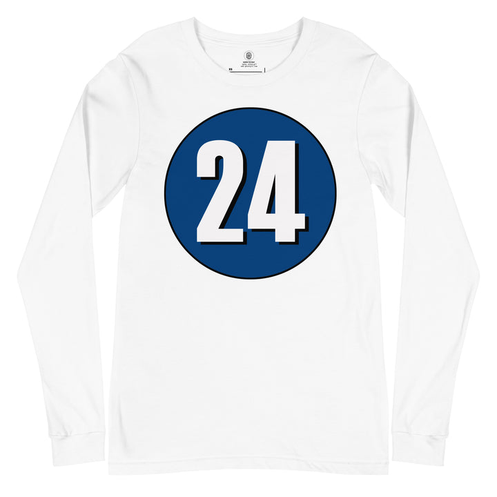 Unisex Long Sleeve Tee: White on Navy Blue 24