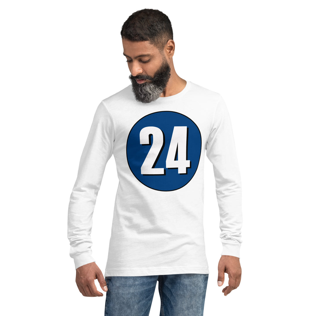 Unisex Long Sleeve Tee: White on Navy Blue 24