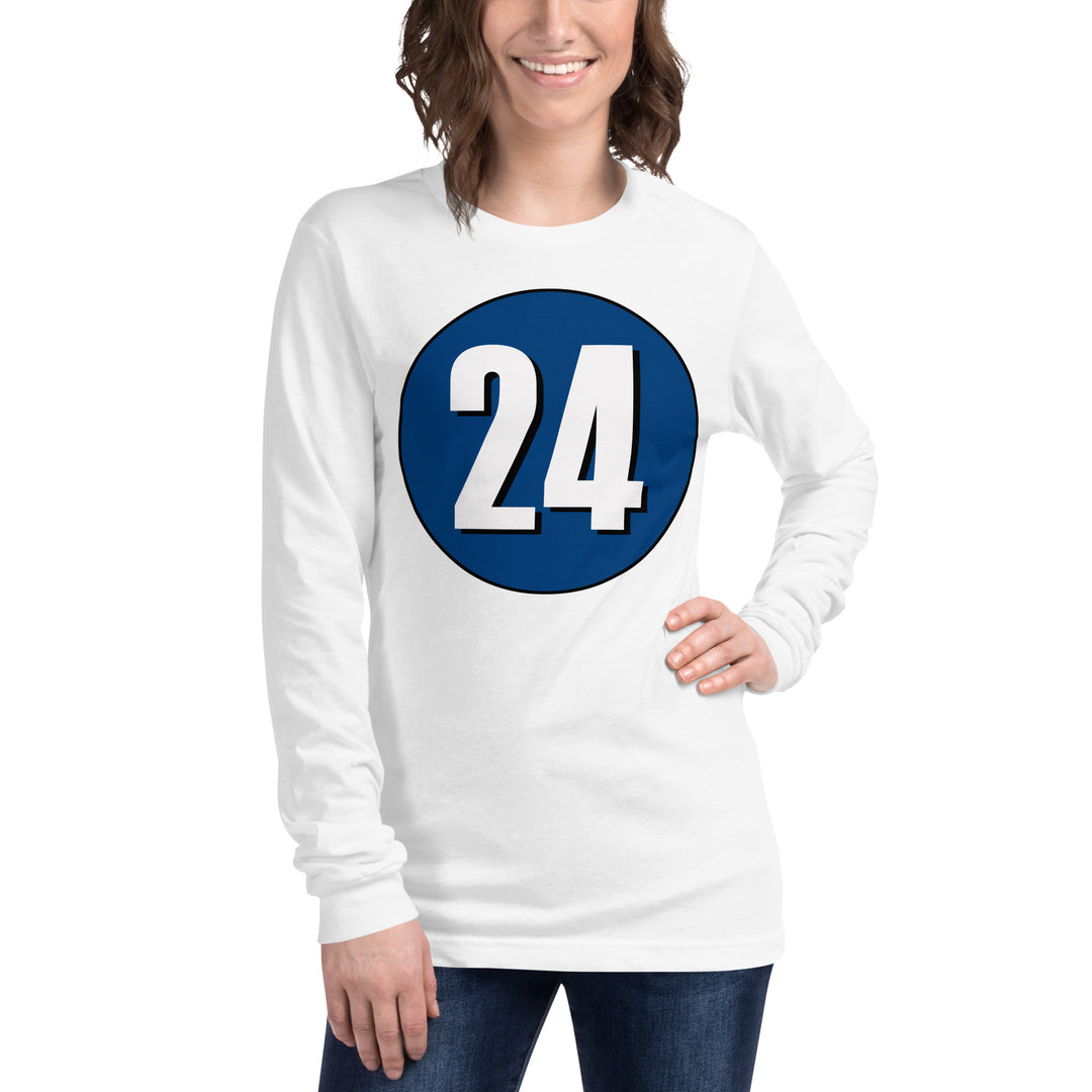 Unisex Long Sleeve Tee: White on Navy Blue 24