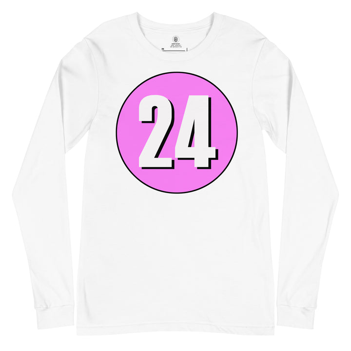 Unisex Long Sleeve Tee: White on Pink 24