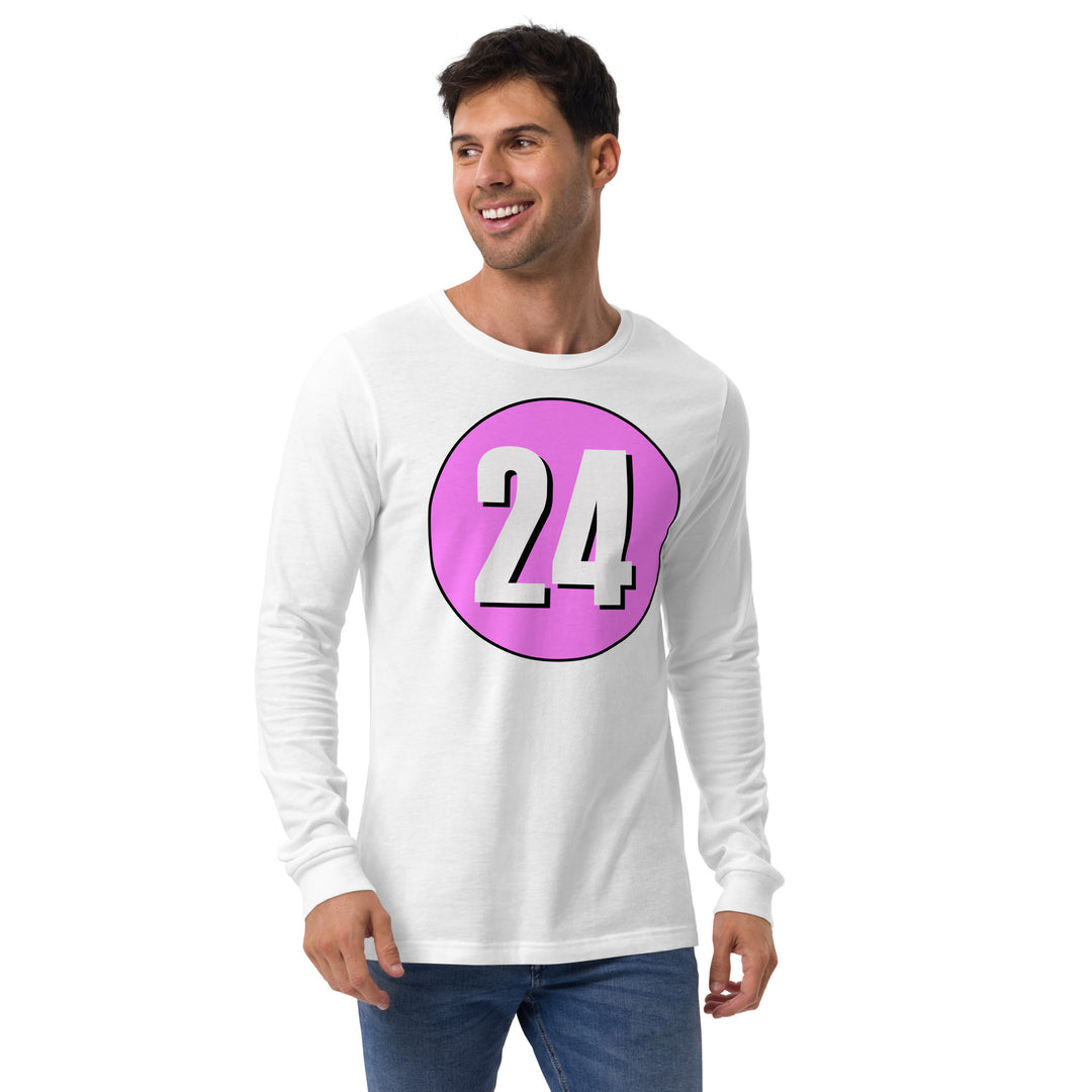 Unisex Long Sleeve Tee: White on Pink 24