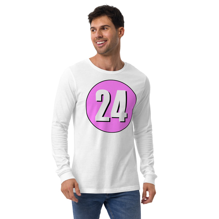 Unisex Long Sleeve Tee: White on Pink 24