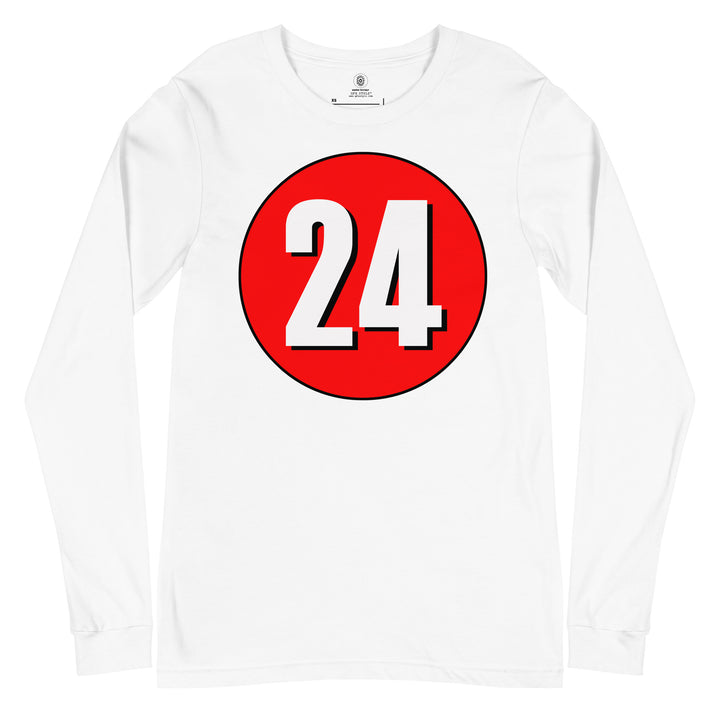 Unisex Long Sleeve Tee: White on Red 24