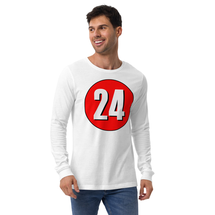 Unisex Long Sleeve Tee: White on Red 24