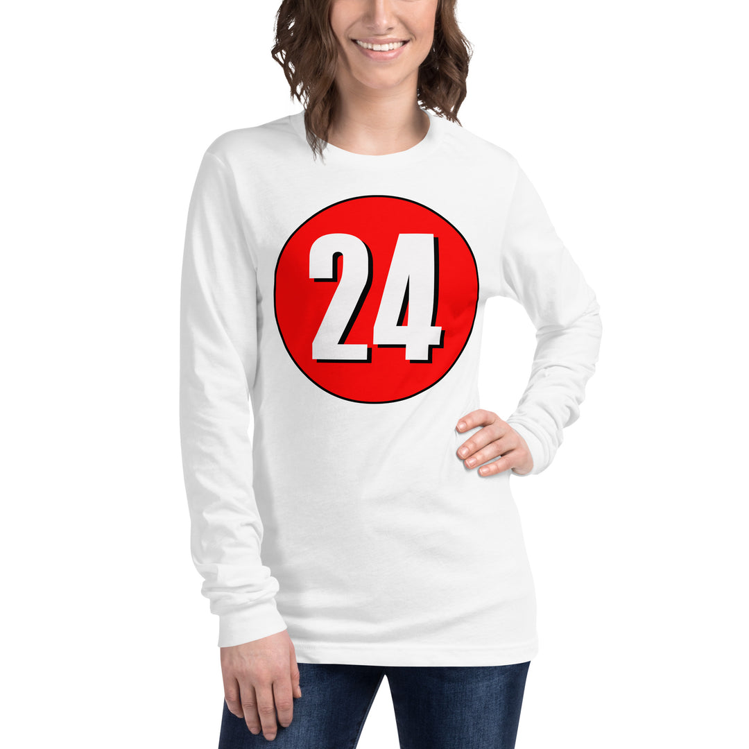 Unisex Long Sleeve Tee: White on Red 24