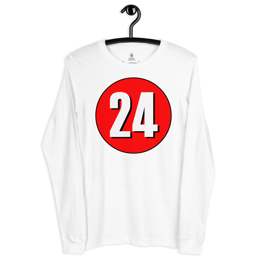 Unisex Long Sleeve Tee: White on Red 24