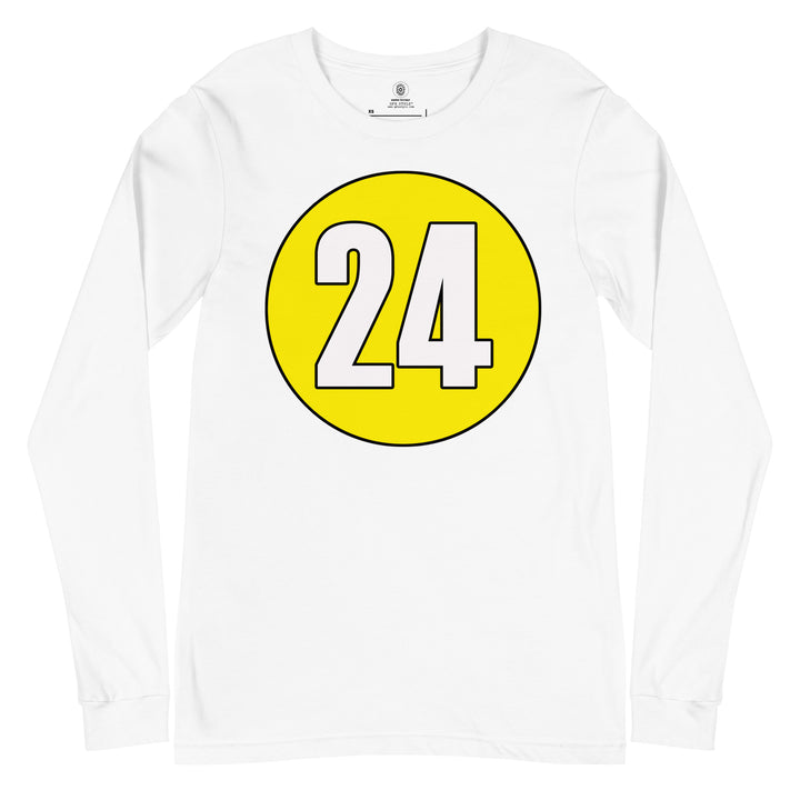 Unisex Long Sleeve Tee: White on Yellow 24