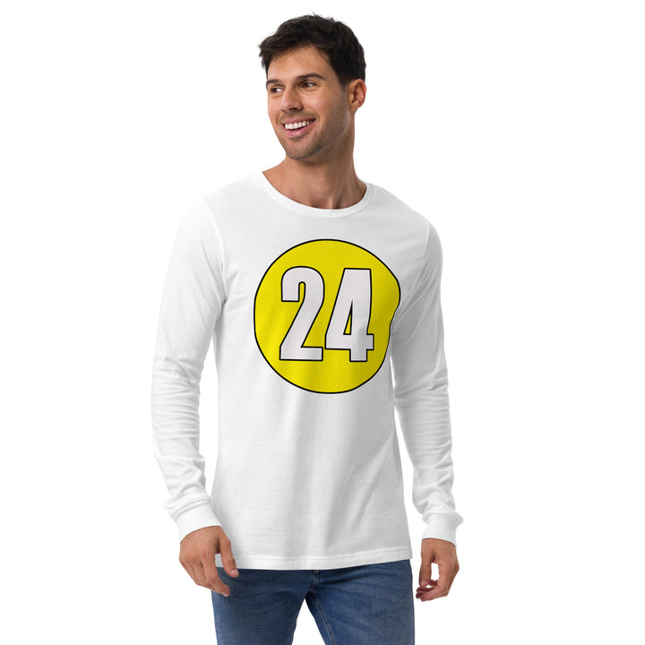 Unisex Long Sleeve Tee: White on Yellow 24