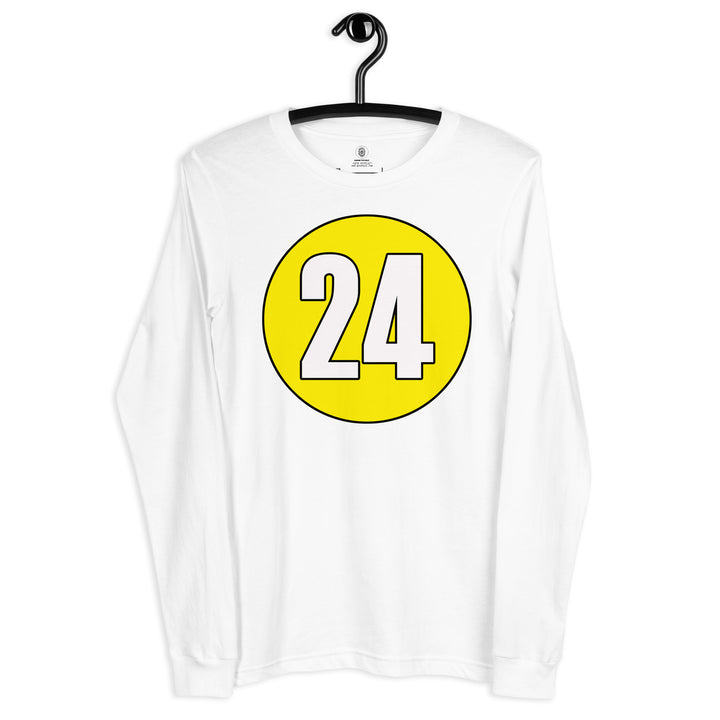 Unisex Long Sleeve Tee: White on Yellow 24