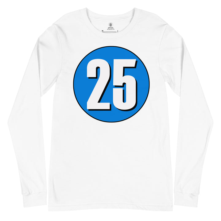 Unisex Long Sleeve Tee: White on Blue 25