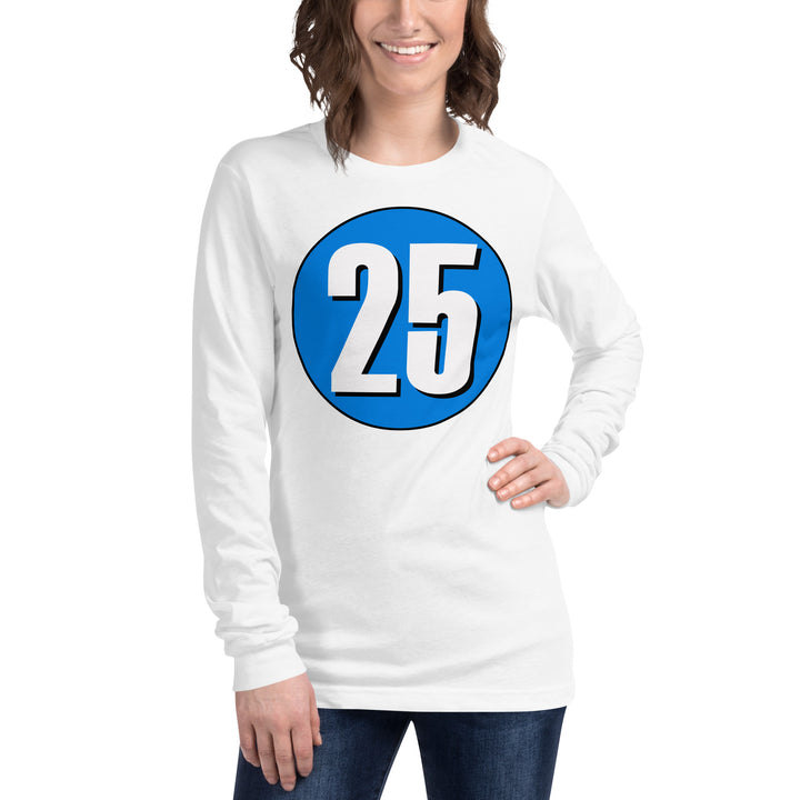 Unisex Long Sleeve Tee: White on Blue 25