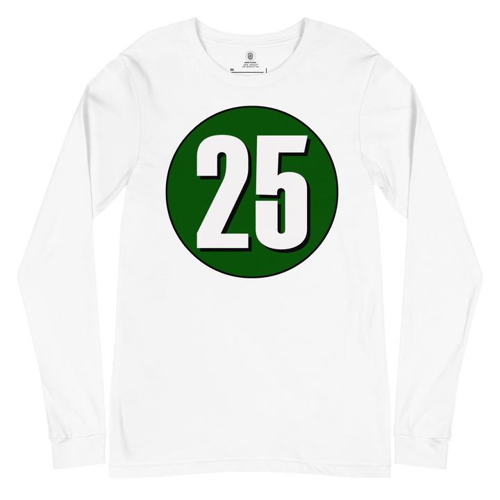 Unisex Long Sleeve Tee: White on Hunter Green 25