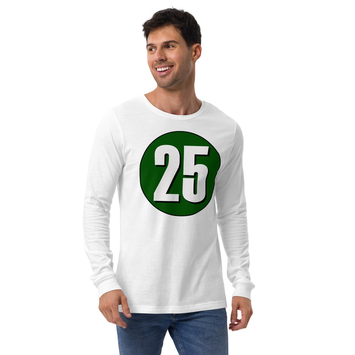 Unisex Long Sleeve Tee: White on Hunter Green 25