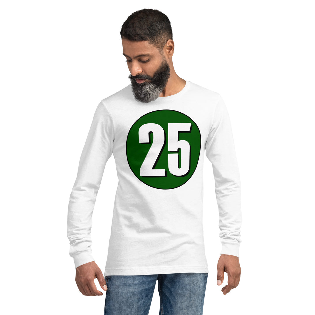 Unisex Long Sleeve Tee: White on Hunter Green 25