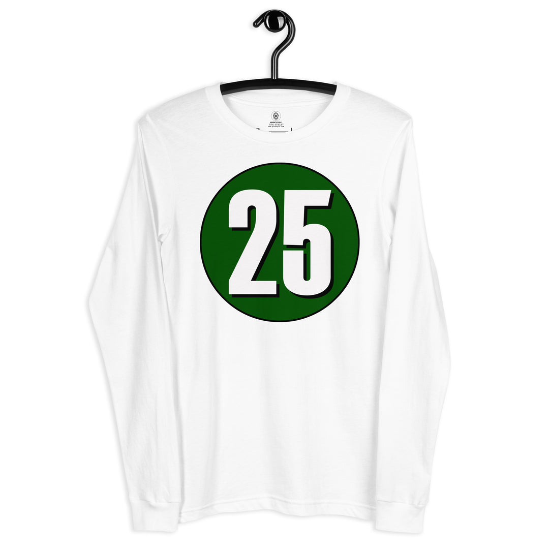 Unisex Long Sleeve Tee: White on Hunter Green 25