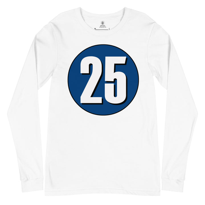 Unisex Long Sleeve Tee: White on Navy Blue 25