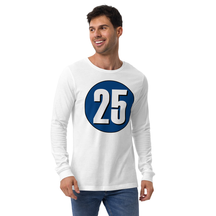 Unisex Long Sleeve Tee: White on Navy Blue 25