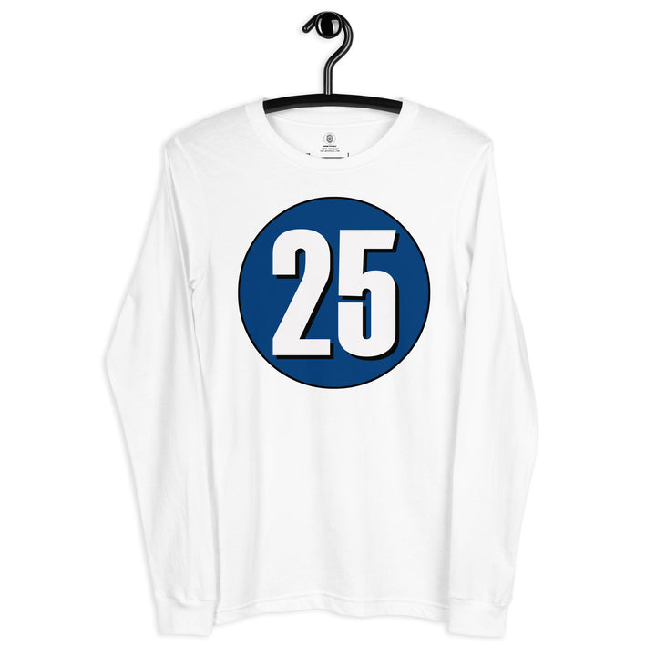 Unisex Long Sleeve Tee: White on Navy Blue 25