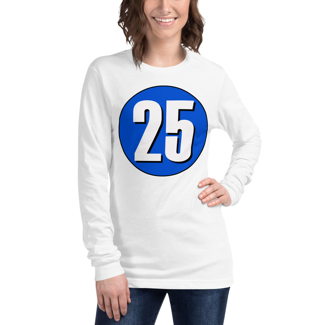 Unisex Long Sleeve Tee: White on Periwinkle 25