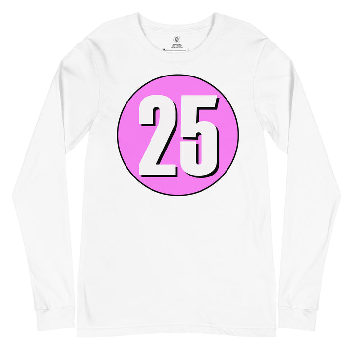 Unisex Long Sleeve Tee: White on Pink 25