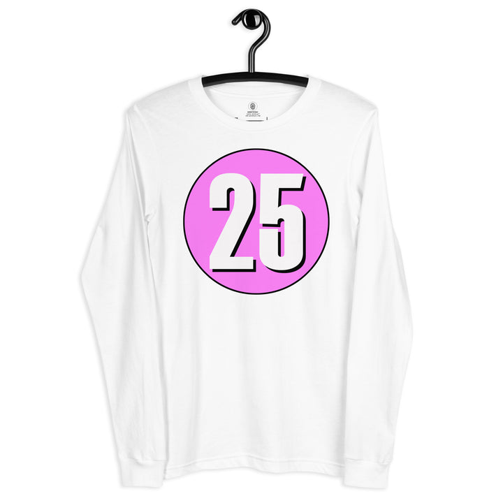 Unisex Long Sleeve Tee: White on Pink 25