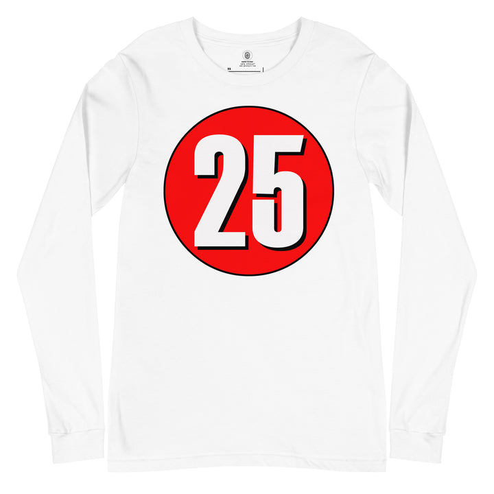 Unisex Long Sleeve Tee: White on Red 25