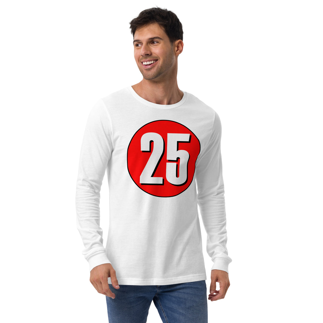 Unisex Long Sleeve Tee: White on Red 25