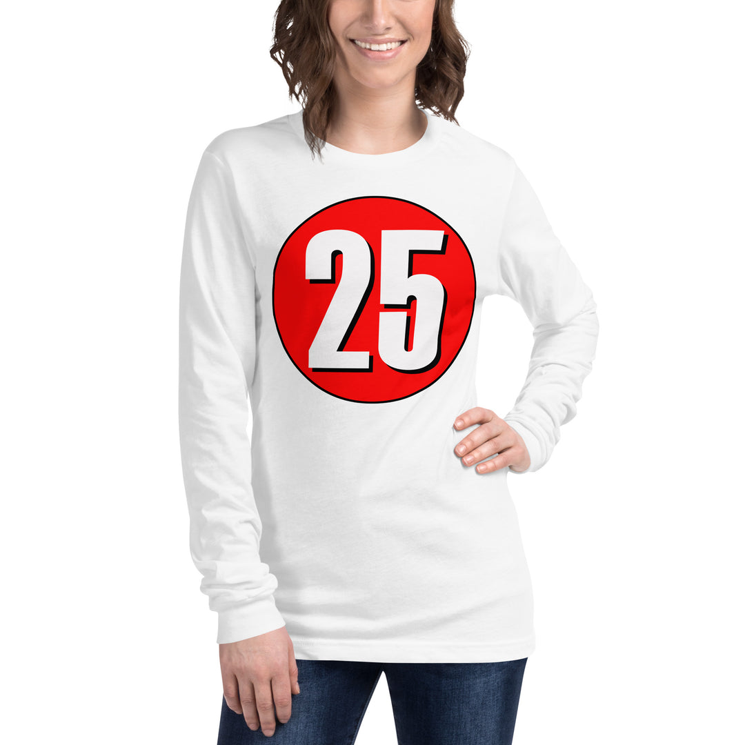 Unisex Long Sleeve Tee: White on Red 25