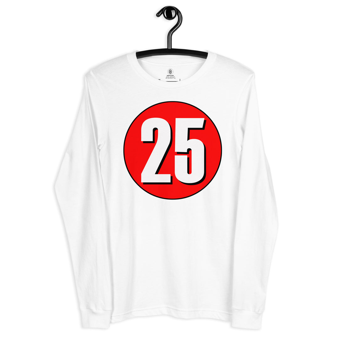 Unisex Long Sleeve Tee: White on Red 25