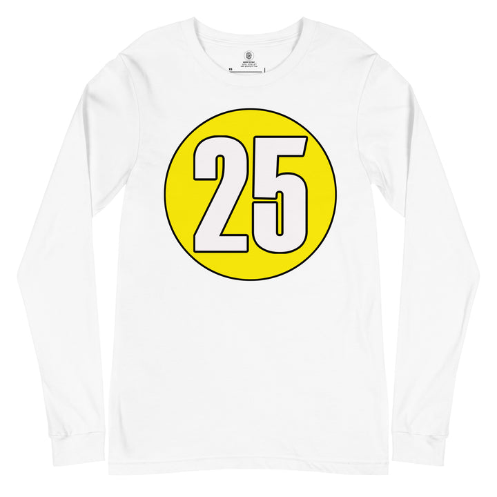 Unisex Long Sleeve Tee: White on Yellow 25